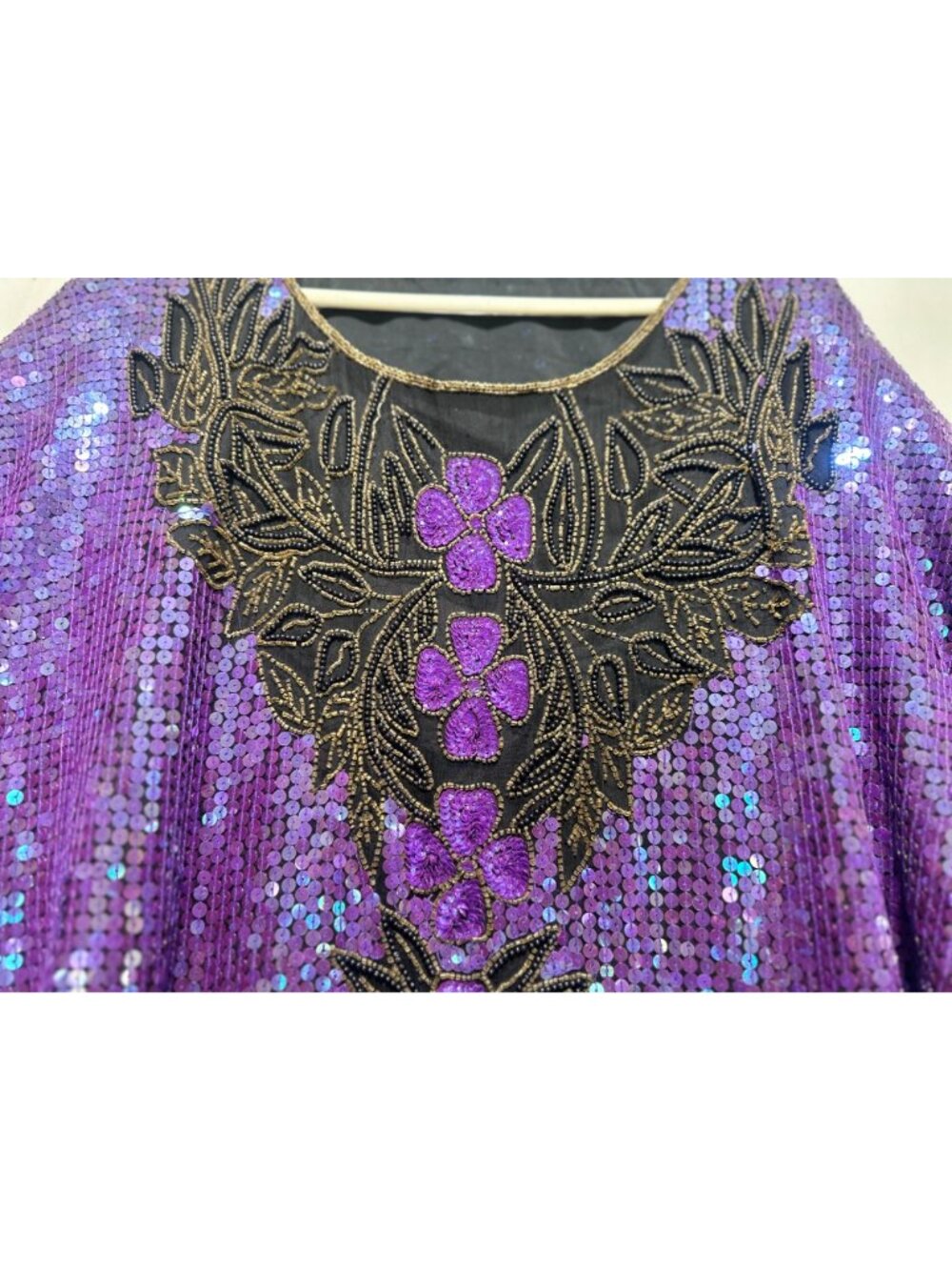 SCALA Silk Sequins Beaded Tunic Top 2X Purple Dolman Sleeves 90s Retro Evening - Picture 10 of 16